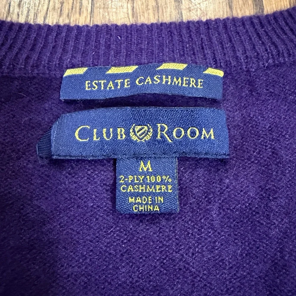 Club‎ Room Estate Cashmere V-Neck Sweater 100% 2-Ply Knit Size M Purple